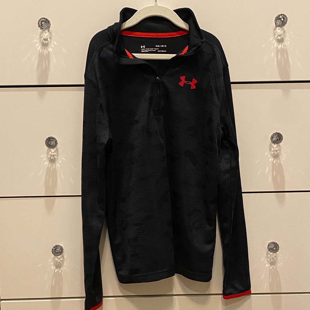Under Armour Black and Red Quarter Zip Pullover, Youth Size Large